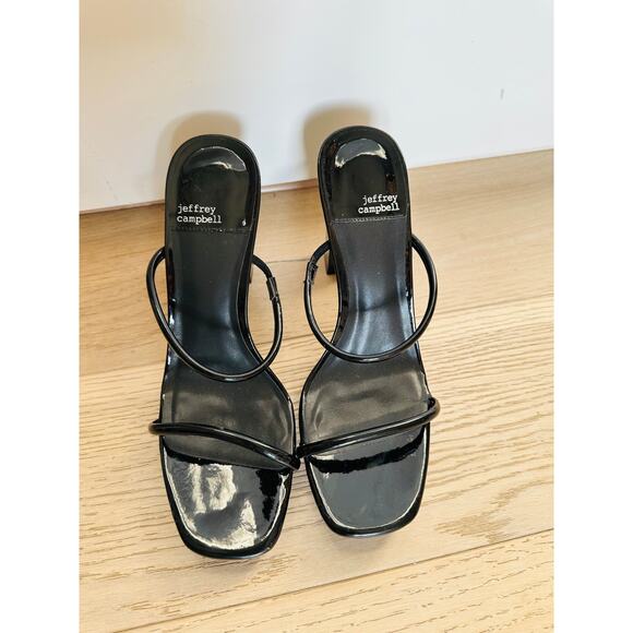 Jeffrey Campbell Black Patent Leather Platform Heel SZ 9 Spritzy Square Toe Y2K - Picture 4 of 8